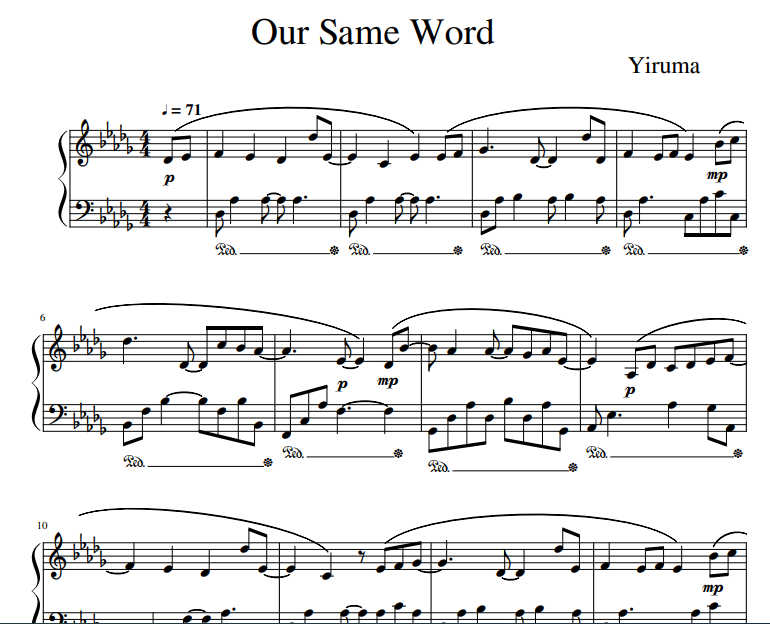 Yiruma - Our Same Word sheet music piano